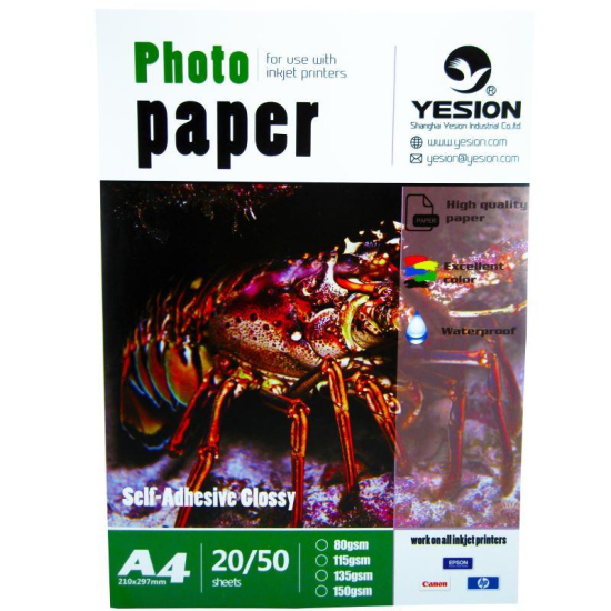 Hartie foto Yesion Self - Adhesive Glossy A4, 135 g/mp, 50 coli/pachet