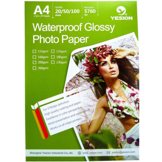 Hartie foto Yesion Waterproof Glossy A4, 200 g/mp, 20 coli/pachet