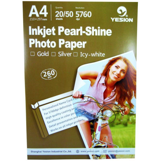 Hartie foto Yesion Pearl Glossy Silver  A4, 260 g/mp, 20 coli/pachet