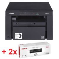 Multifunctional laser mono Canon MF3010 + 2X CRG725 incluse in pachet, dimensiune A4 (Printare, Copiere, Scanare), viteza 18ppm, rezolutie max 1200x600dpi, memorie 64MB RAM, alimentare hartie 150 coli, limbaj de printare UFRII-LT, scan: flatbed, color, ma
